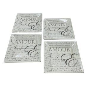 222 Fifth LAmour Fine China Square Plates Set Of 4 Script Design 6.25" Elegant F